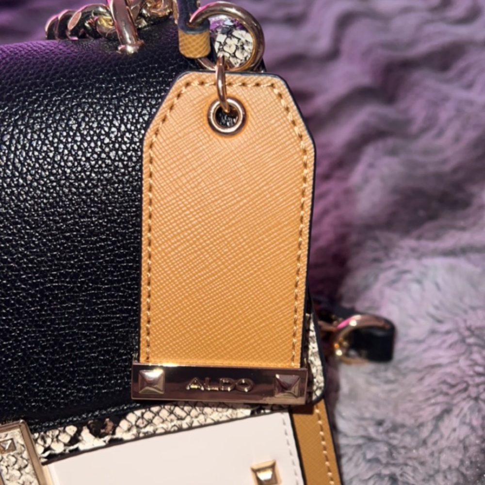 Aldo Black, White & Tan Crossbody Bag with Snake-Trim - Picture 2 of 9